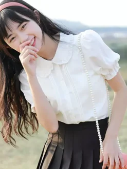 Sweet Lolita Blouses White Short Sleeves Ruffles Lolita Top Lolita Shirt