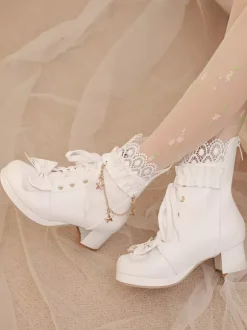 Sweet Lolita Boots PU Leather Bows Round Toe Pink Lolita Footwear