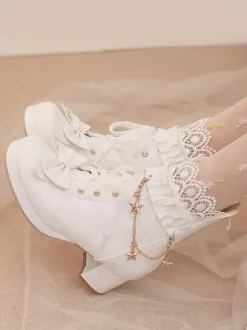 Sweet Lolita Boots PU Leather Bows Round Toe Pink Lolita Footwear