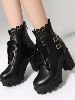 Sweet Lolita Boots PU Leather Bows Round Toe Pink Lolita Shoes