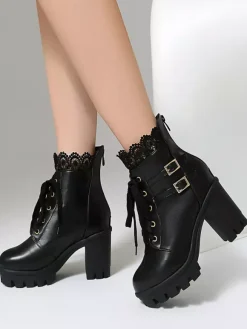 Sweet Lolita Boots PU Leather Bows Round Toe Pink Lolita Shoes