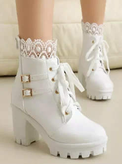 Sweet Lolita Boots PU Leather Bows Round Toe Pink Lolita Shoes