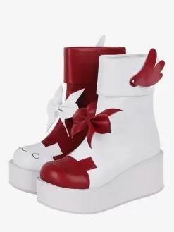 Sweet Lolita Boots Red Butterfly Two-Tone Round Toe PU Leather Lolita Footwear