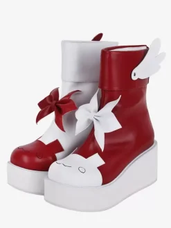 Sweet Lolita Boots Red Butterfly Two-Tone Round Toe PU Leather Lolita Footwear