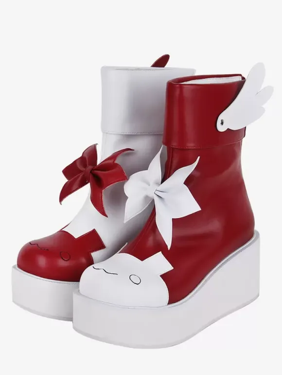 Sweet Lolita Boots Red Butterfly Two-Tone Round Toe PU Leather Lolita Footwear