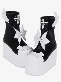 Sweet Lolita Boots Red Butterfly Two-Tone Round Toe PU Leather Lolita Footwear