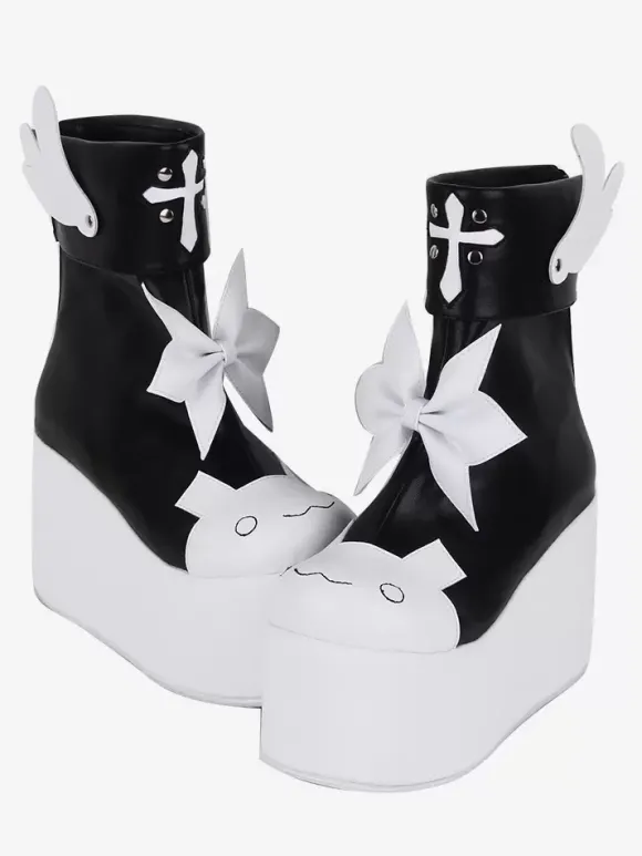 Sweet Lolita Boots Red Butterfly Two-Tone Round Toe PU Leather Lolita Footwear
