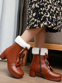 Sweet Lolita Boots Round Toe Black Bows Chunky Heel Lolita Boots