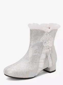 Sweet Lolita Boots Soft Pink Bows Round Toe Textile Lolita Shoes