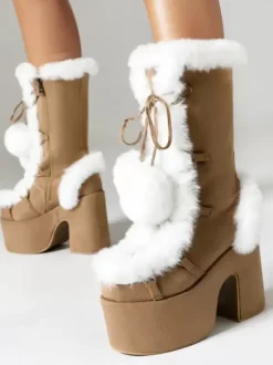 Sweet Lolita Boots Suede Nap Bows Round Toe White Lolita Footwear