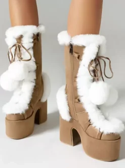Sweet Lolita Boots Suede Nap Bows Round Toe White Lolita Footwear
