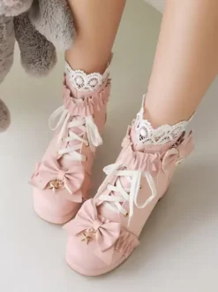 Sweet Lolita Boots White Round Toe PU Leather Lolita Footwear