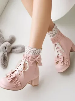 Sweet Lolita Boots White Round Toe PU Leather Lolita Footwear