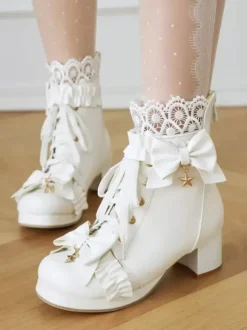 Sweet Lolita Boots White Round Toe PU Leather Lolita Footwear