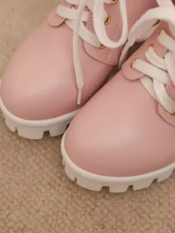 Sweet Lolita Boots White Bows Lace Round Toe PU Leather Lolita Shoes