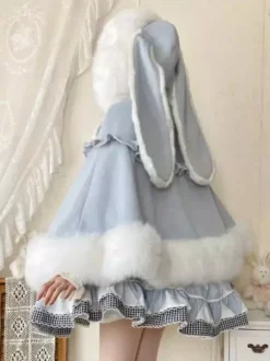 Sweet Lolita Cape Wool Rabbit Ear Hooded Cloak With Pockets For Autumn Winter Lolita Fashion