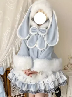 Sweet Lolita Cape Wool Rabbit Ear Hooded Cloak With Pockets For Autumn Winter Lolita Fashion