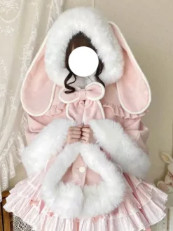 Sweet Lolita Cape Wool Rabbit Ear Hooded Cloak With Pockets For Autumn Winter Lolita Fashion