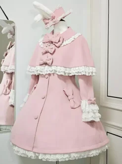 Sweet Lolita Coats Black Bows Overcoat Long Sleeve Fall Winter Lolita Coat With Cape