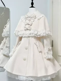 Sweet Lolita Coats Black Bows Overcoat Long Sleeve Fall Winter Lolita Coat With Cape