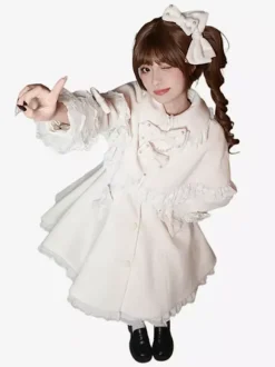Sweet Lolita Coats Black Bows Overcoat Long Sleeve Fall Winter Lolita Coat With Cape