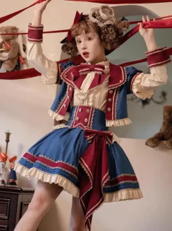 Sweet Lolita Coats Deep Blue Grommets Ruffles Polyester Top Coat Lolita Outwears