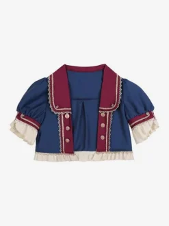 Sweet Lolita Coats Deep Blue Grommets Ruffles Polyester Top Coat Lolita Outwears