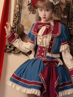 Sweet Lolita Coats Deep Blue Grommets Ruffles Polyester Top Coat Lolita Outwears