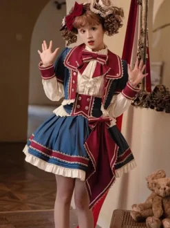 Sweet Lolita Coats Deep Blue Grommets Ruffles Polyester Top Coat Lolita Outwears