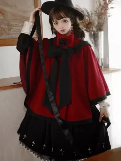Sweet Lolita Coats Ecru White Bows Polyester Overcoat Coat Two-Tone Winter Lolita Outwears