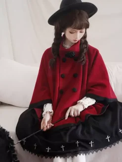 Sweet Lolita Coats Ecru White Bows Polyester Overcoat Coat Two-Tone Winter Lolita Outwears