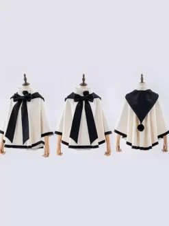 Sweet Lolita Coats Ecru White Bows Polyester Overcoat Coat Two-Tone Winter Lolita Outwears