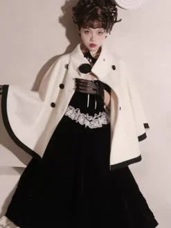 Sweet Lolita Coats Ecru White Bows Polyester Overcoat Coat Two-Tone Winter Lolita Outwears