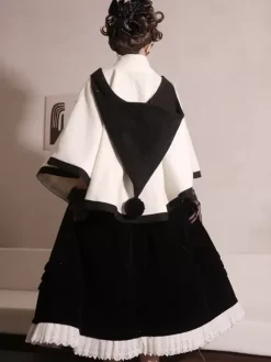 Sweet Lolita Coats Ecru White Bows Polyester Overcoat Coat Two-Tone Winter Lolita Outwears