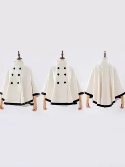 Sweet Lolita Coats Ecru White Bows Polyester Overcoat Coat Two-Tone Winter Lolita Outwears