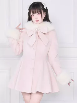 Sweet Lolita Coats Pink Black Bows Overcoat Long Sleeve Fall Lolita Coat