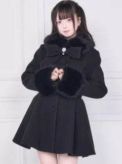 Sweet Lolita Coats Pink Black Bows Overcoat Long Sleeve Fall Lolita Coat