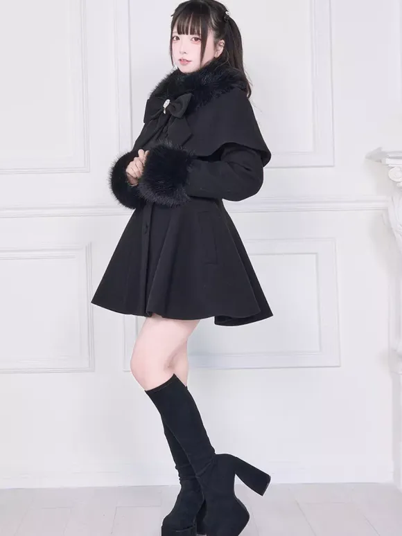 Sweet Lolita Coats Pink Black Bows Overcoat Long Sleeve Fall Lolita Coat