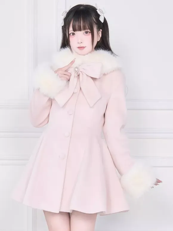 Sweet Lolita Coats Pink Black Bows Overcoat Long Sleeve Fall Lolita Coat