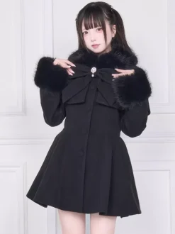 Sweet Lolita Coats Pink Black Bows Overcoat Long Sleeve Fall Lolita Coat