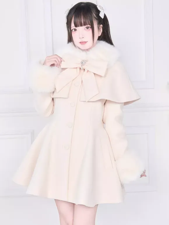 Sweet Lolita Coats Pink Black Bows Overcoat Long Sleeve Fall Lolita Coat