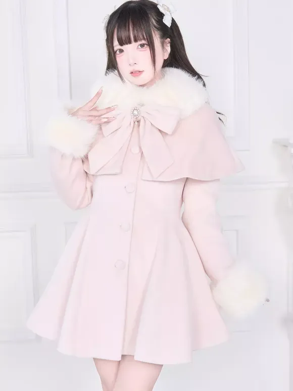 Sweet Lolita Coats Pink Black Bows Overcoat Long Sleeve Fall Lolita Coat