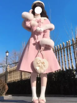 Sweet Lolita Coats Pink Coat Bows Overcoat Polyester Winter Lolita Outwears