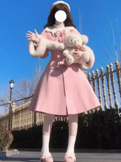 Sweet Lolita Coats Pink Coat Bows Overcoat Polyester Winter Lolita Outwears