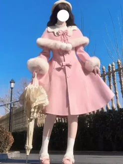Sweet Lolita Coats Pink Coat Bows Overcoat Polyester Winter Lolita Outwears