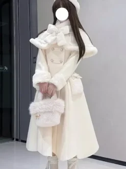 Sweet Lolita Coats Pink White Bows Cloak Overcoat Winter Lolita Coat