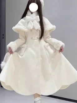 Sweet Lolita Coats Pink White Bows Cloak Overcoat Winter Lolita Coat