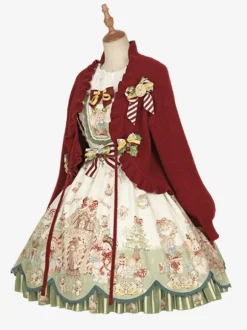 Sweet Lolita Coats Red Christmas Coat Ruffles Knit Overcoat Cotton Blend Winter Lolita Outwears