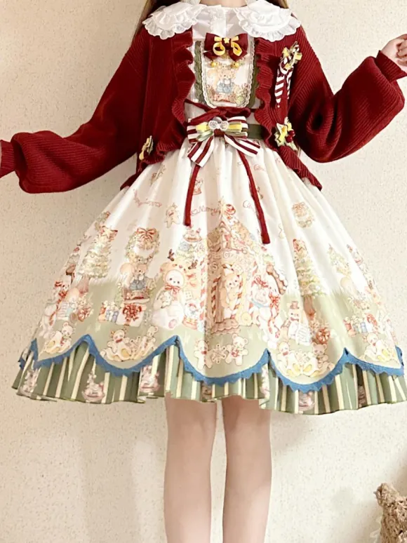 Sweet Lolita Coats Red Christmas Coat Ruffles Knit Overcoat Cotton Blend Winter Lolita Outwears