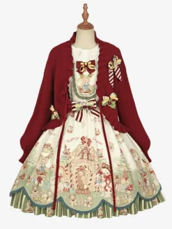 Sweet Lolita Coats Red Christmas Coat Ruffles Knit Overcoat Cotton Blend Winter Lolita Outwears